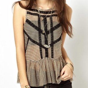 Free People Lace Stripe Peplum Blouse